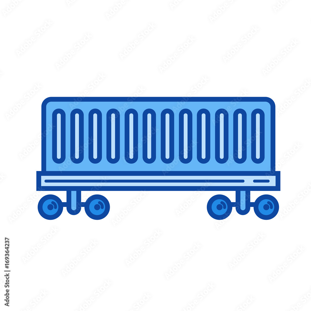 Railroad delivery vector line icon isolated on white background. Railroad delivery line icon for infographic, website or app. Blue icon designed on a grid system. Railroad delivery vector line icon isolated on white background. Railroad delivery line icon for infographic, website or app. Blue icon designed on a grid system.
