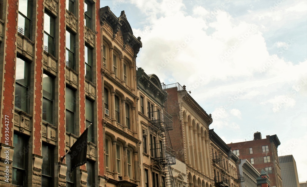 Old, historic apartment buildings in NY city