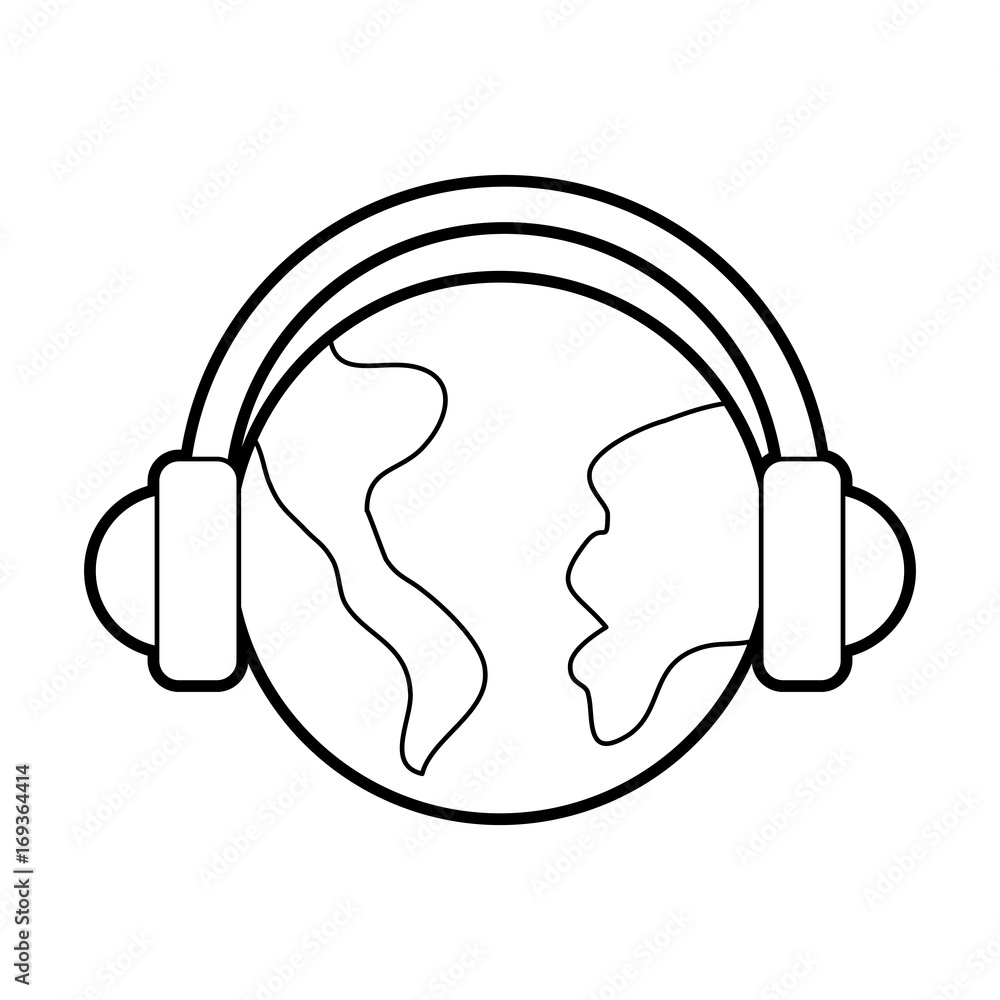 world planet with earphones device isolated icon vector illustration design world planet with earphones device isolated icon vector illustration design