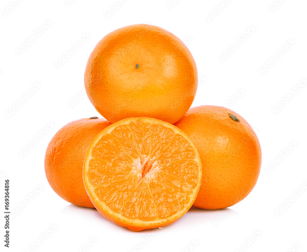 whole and half of fresh mandarin oranges isolated on white background whole and half of fresh mandarin oranges isolated on white background