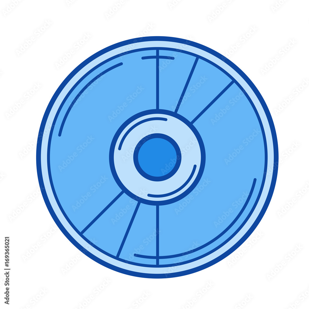 Film reel vector line icon isolated on white background. Film reel line icon for infographic, website or app. Blue icon designed on a grid system. Film reel vector line icon isolated on white background. Film reel line icon for infographic, website or app. Blue icon designed on a grid system.