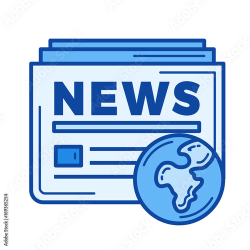 Global news vector line icon isolated on white background