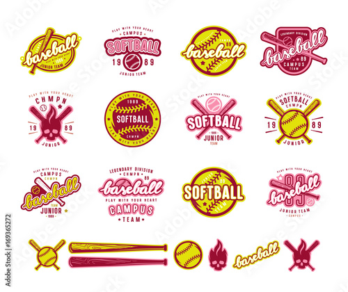 Set of baseball and softball badges