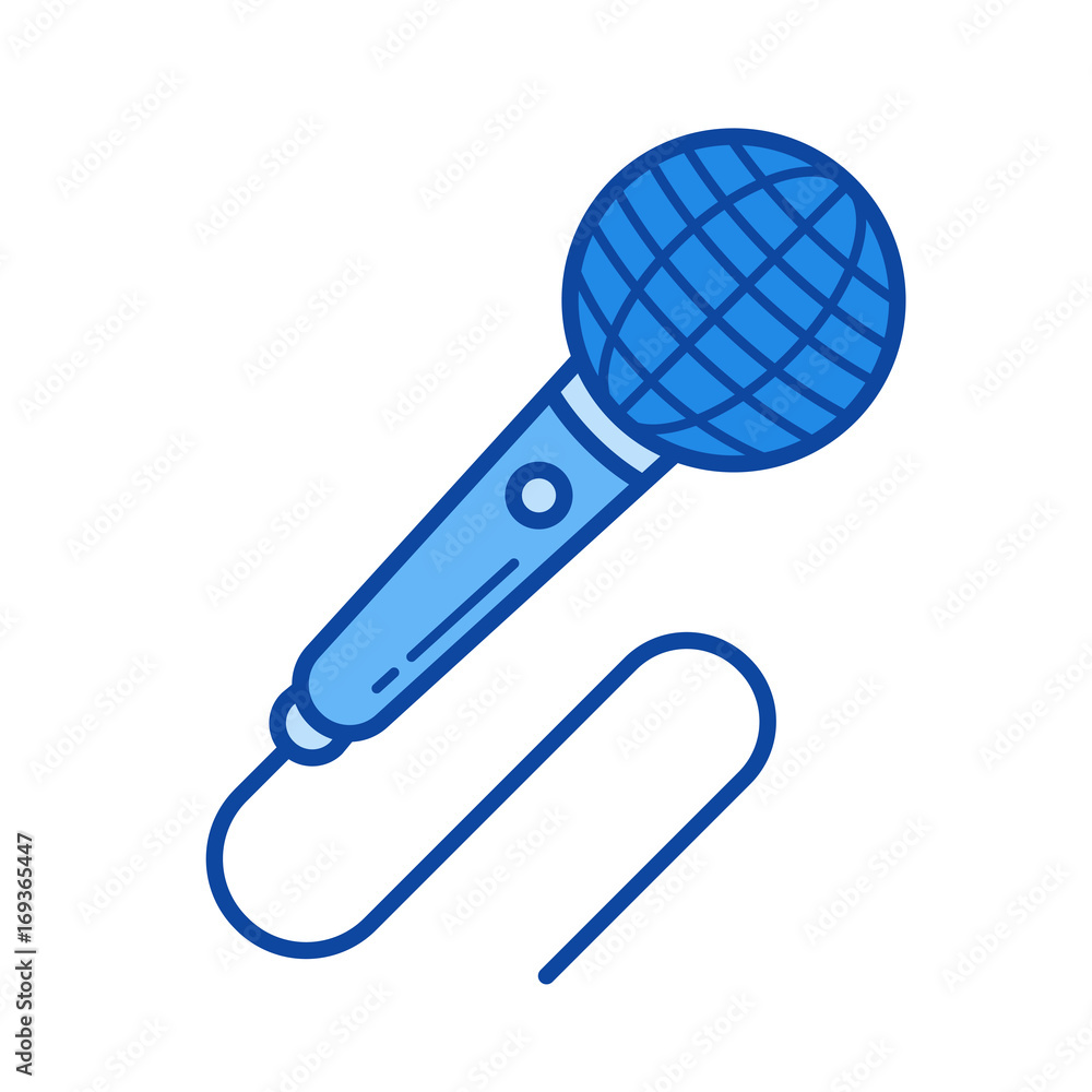 Cord microphone vector line icon isolated on white background. Cord microphone line icon for infographic, website or app. Blue icon designed on a grid system. Cord microphone vector line icon isolated on white background. Cord microphone line icon for infographic, website or app. Blue icon designed on a grid system.