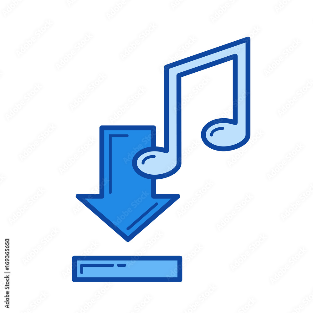 Download music vector line icon isolated on white background. Download music line icon for infographic, website or app. Blue icon designed on a grid system. Download music vector line icon isolated on white background. Download music line icon for infographic, website or app. Blue icon designed on a grid system.