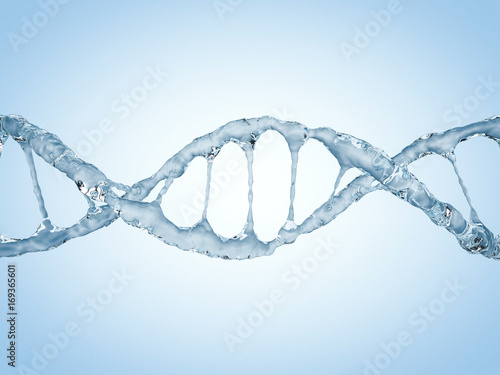 Close up of a diagonal DNA Chain of water. 3D rendering