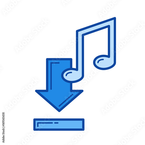 Download music vector line icon isolated on white background. Download music line icon for infographic, website or app. Blue icon designed on a grid system.