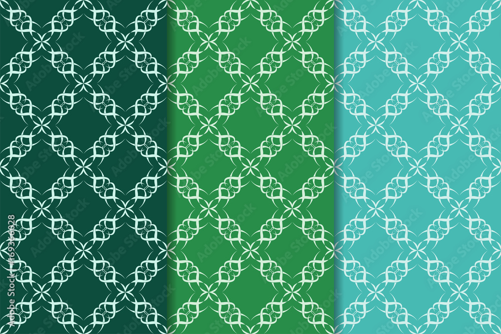 Set of green floral ornaments. Vertical seamless patterns Set of green floral ornaments. Vertical seamless patterns