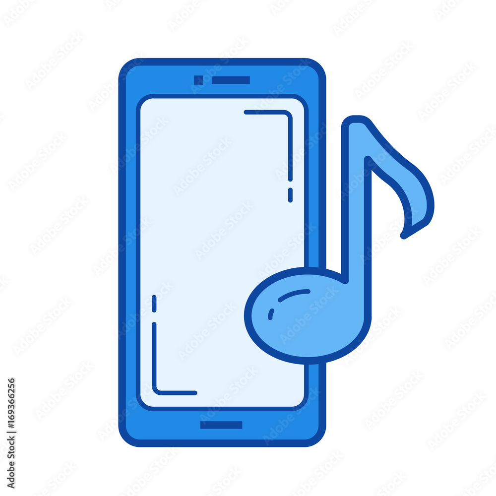 Music player app vector line icon isolated on white background. Music player app line icon for infographic, website or app. Blue icon designed on a grid system. Music player app vector line icon isolated on white background. Music player app line icon for infographic, website or app. Blue icon designed on a grid system.