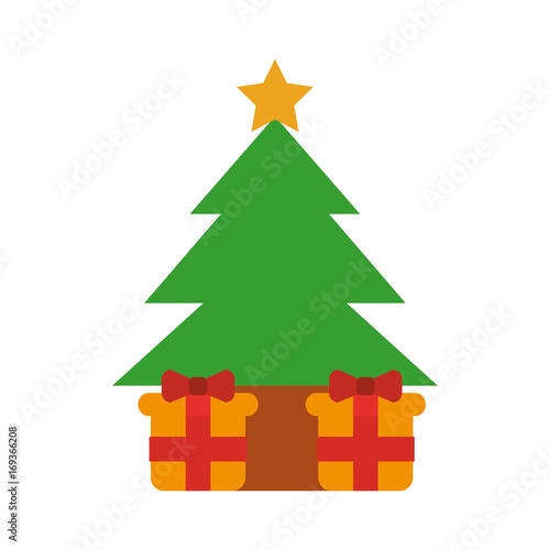 pine tree with gifts vector illustration design