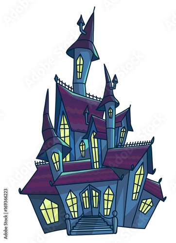 Old scary house with cone roofs isolated illustration