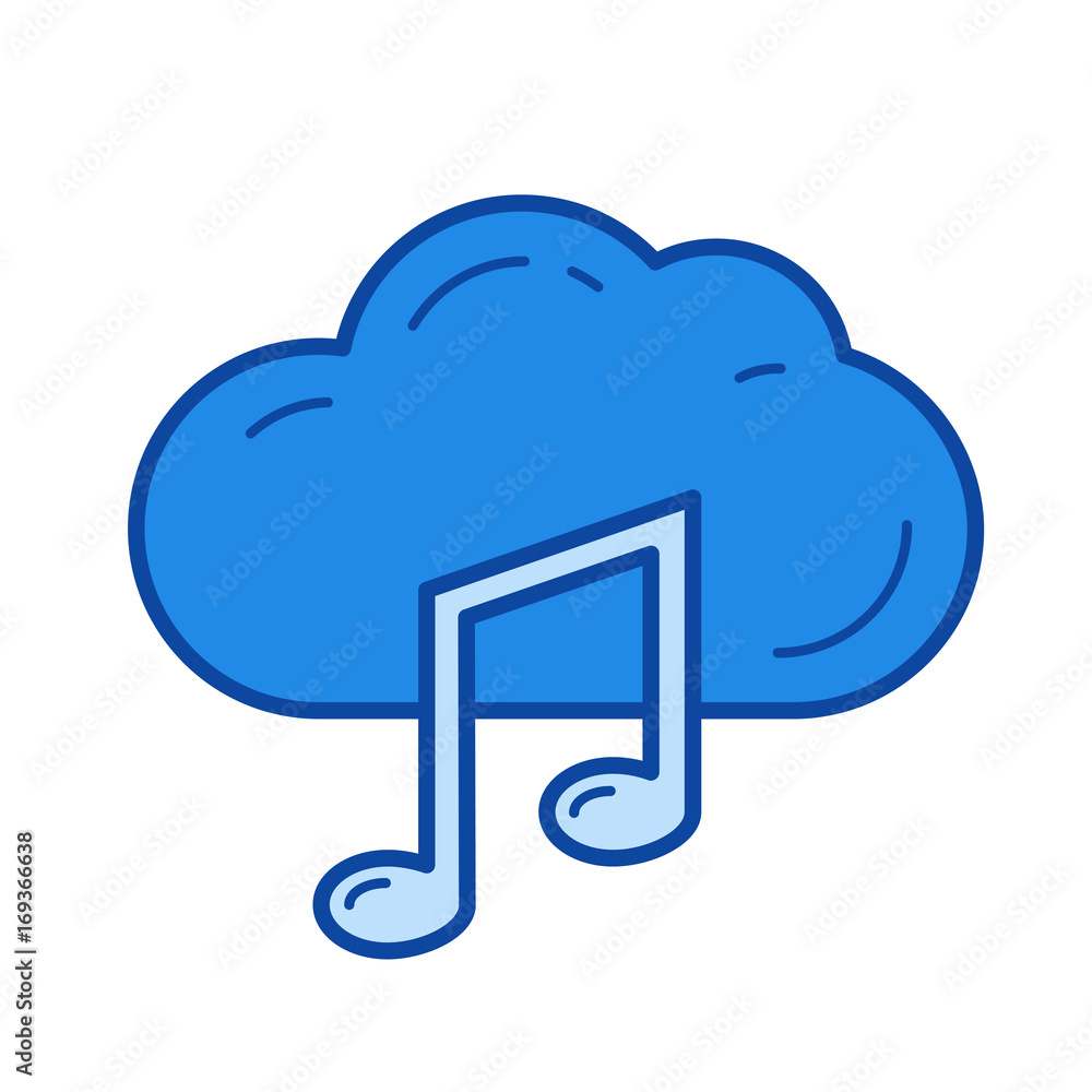 Cloud music vector line icon isolated on white background. Cloud music line icon for infographic, website or app. Blue icon designed on a grid system. Cloud music vector line icon isolated on white background. Cloud music line icon for infographic, website or app. Blue icon designed on a grid system.