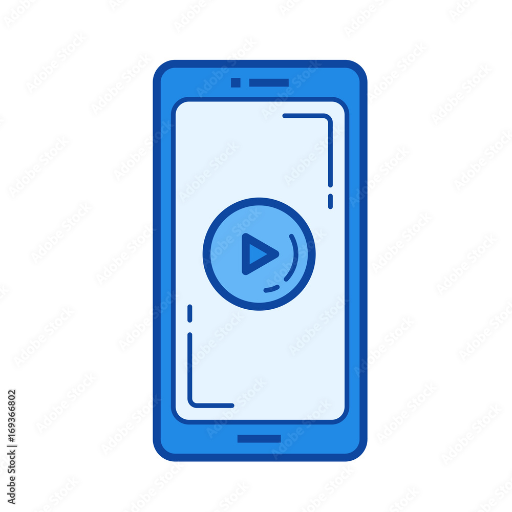 Media player vector line icon isolated on white background. Media player line icon for infographic, website or app. Blue icon designed on a grid system. Media player vector line icon isolated on white background. Media player line icon for infographic, website or app. Blue icon designed on a grid system.