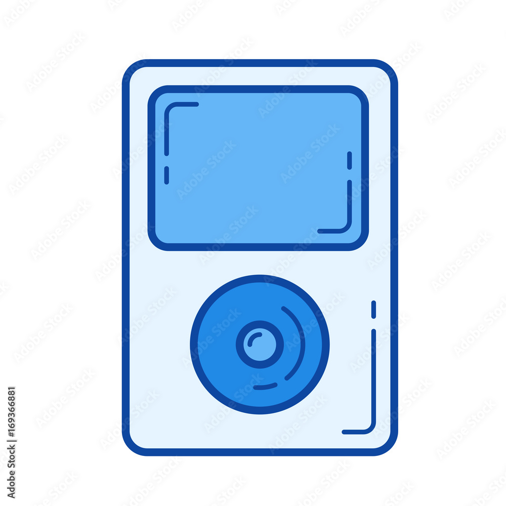 Portable player vector line icon isolated on white background. Portable player line icon for infographic, website or app. Blue icon designed on a grid system.