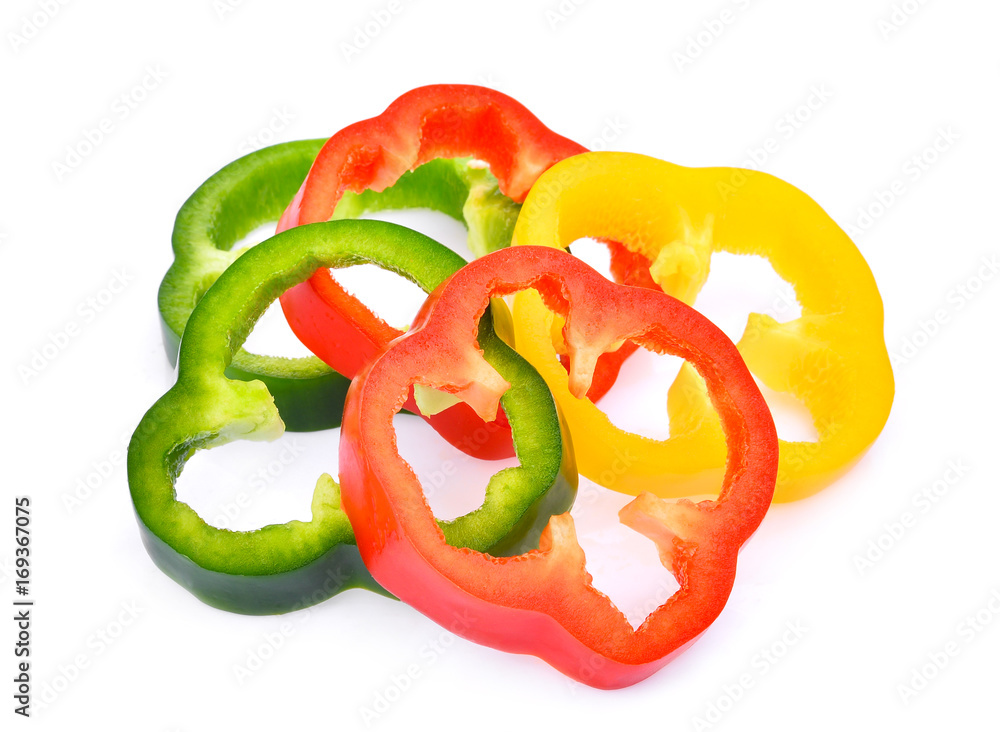 slice of sweet bell pepper or capsicum isolated on white background slice of sweet bell pepper or capsicum isolated on white background