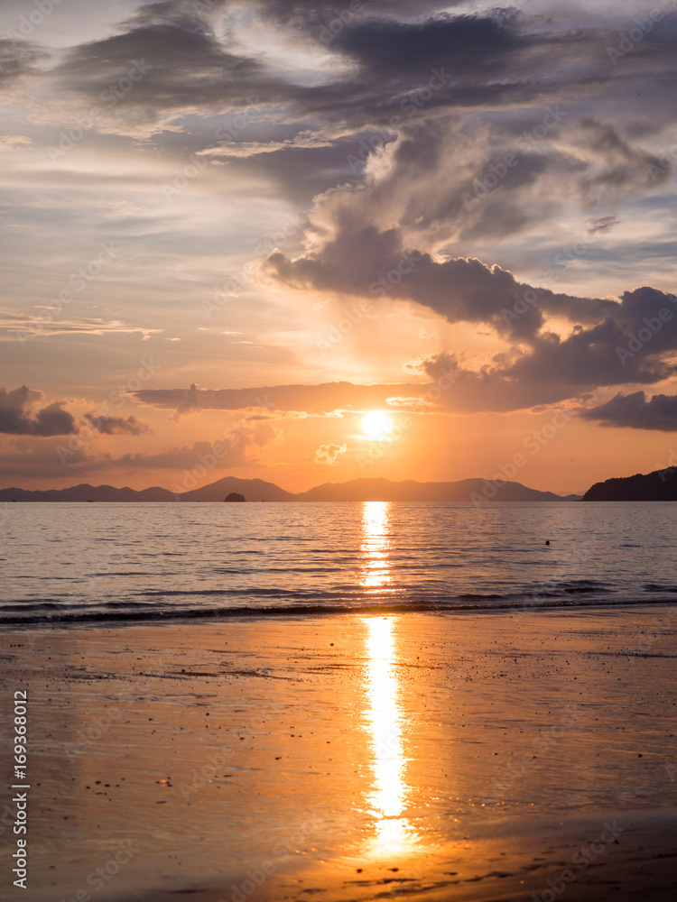 Fototapeta premium Landscape tropical sunset on the beach. Ao Nang, Krabi province