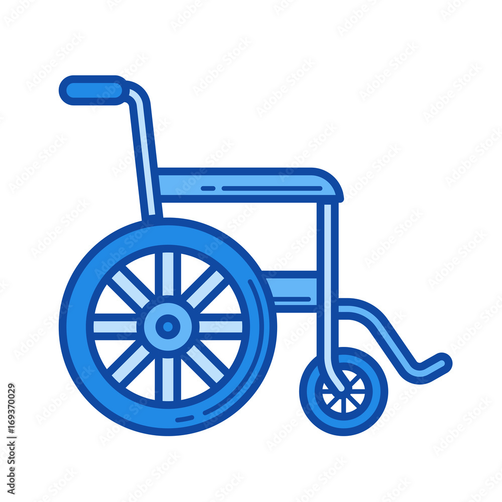 Wheelchair vector line icon isolated on white background. Wheelchair line icon for infographic, website or app. Blue icon designed on a grid system.