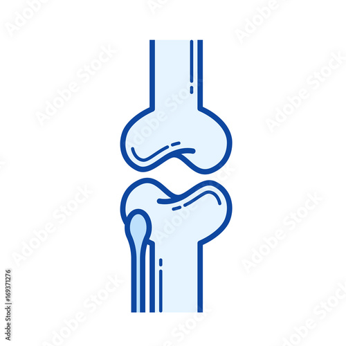 Knee joint vector line icon isolated on white background. Knee joint line icon for infographic, website or app. Blue icon designed on a grid system.