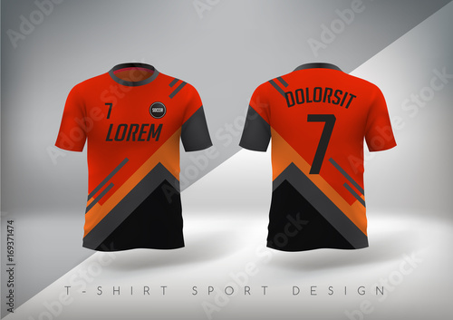 Soccer t-shirt design slim-fitting with round neck. Vector illustration