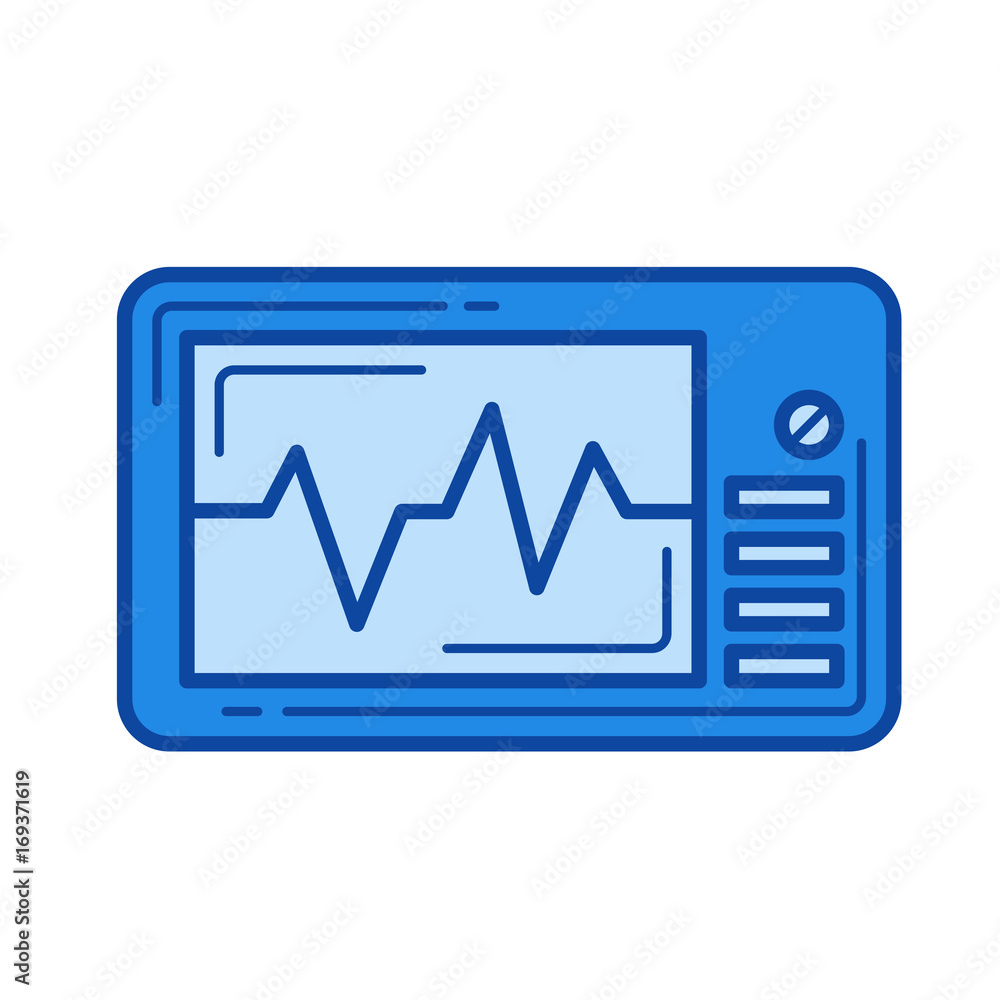 Cardio monitor vector line icon isolated on white background. Cardio monitor line icon for infographic, website or app. Blue icon designed on a grid system.