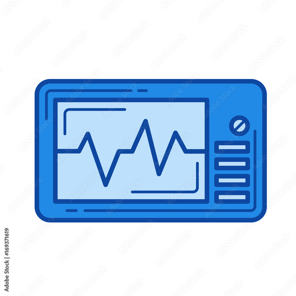 Cardio monitor vector line icon isolated on white background. Cardio monitor line icon for infographic, website or app. Blue icon designed on a grid system. Cardio monitor vector line icon isolated on white background. Cardio monitor line icon for infographic, website or app. Blue icon designed on a grid system.
