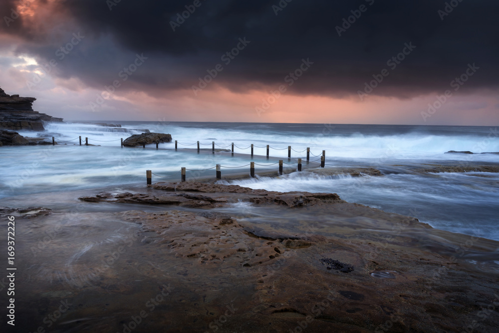 Maroubra rock pool captured during sunrise in Sydney,Australia