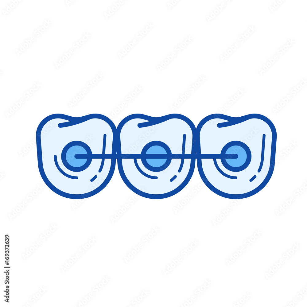 Fototapeta premium Teeth braces vector line icon isolated on white background. Teeth braces line icon for infographic, website or app. Blue icon designed on a grid system.