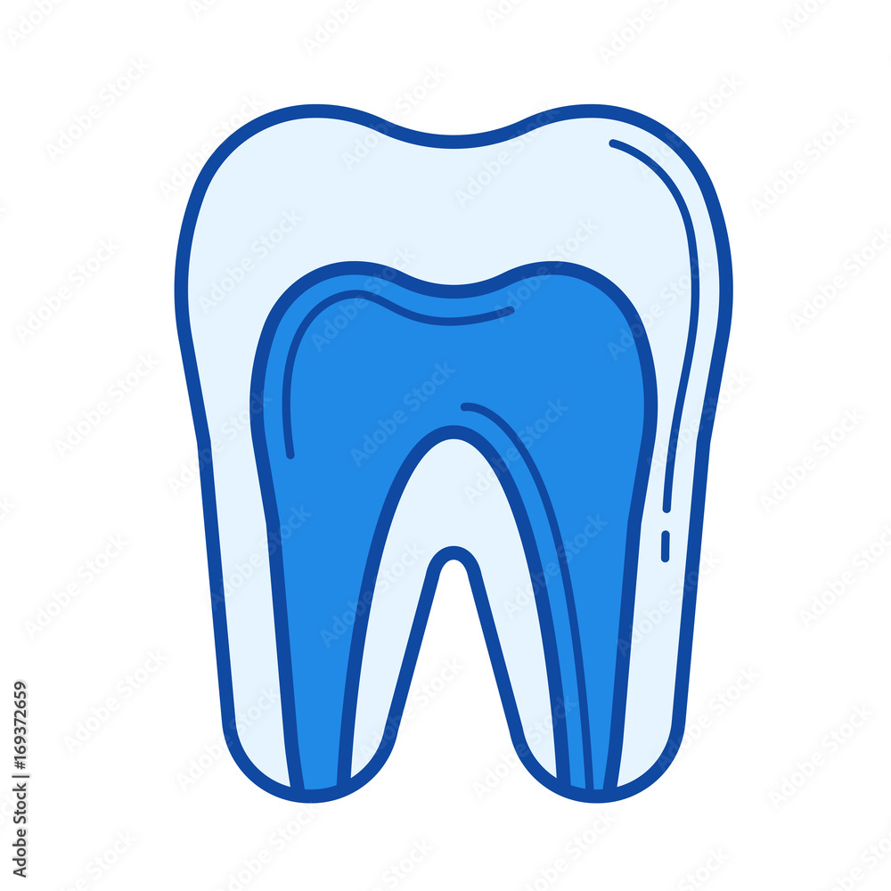 Dental pulp vector line icon isolated on white background. Dental pulp line icon for infographic, website or app. Blue icon designed on a grid system. Dental pulp vector line icon isolated on white background. Dental pulp line icon for infographic, website or app. Blue icon designed on a grid system.