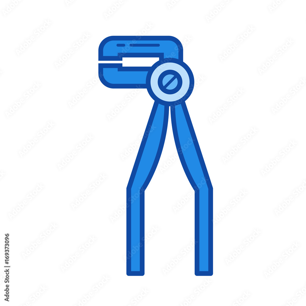 Dental pliers vector line icon isolated on white background. Dental pliers line icon for infographic, website or app. Blue icon designed on a grid system. Dental pliers vector line icon isolated on white background. Dental pliers line icon for infographic, website or app. Blue icon designed on a grid system.