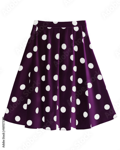 Violet silk satin dotted skirt isolated on white