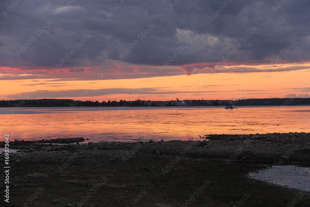 summer sunset in Latvia on river Daugava.