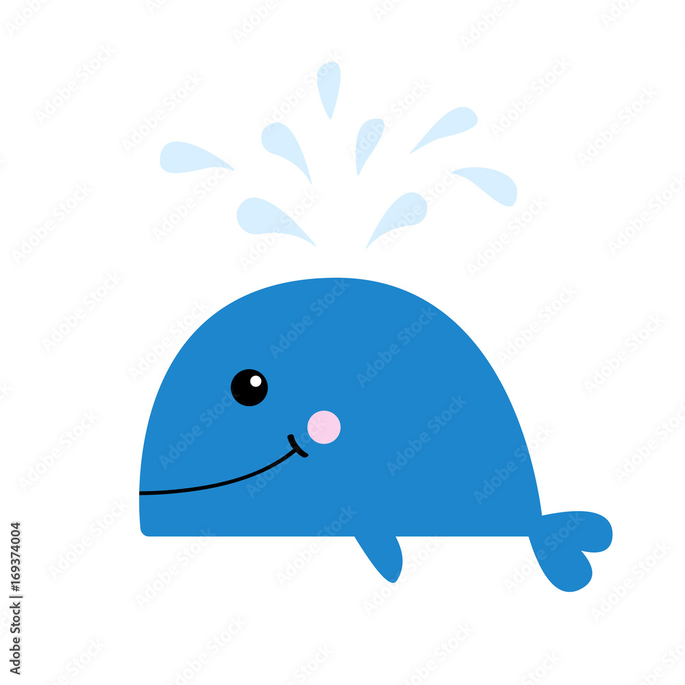 Blue whale with water fountain. Sea ocean life. Cute cartoon character with  eyes, tail, fin. Smiling face. Kids baby animal collection. Flat design  White background Isolated. Stock Vector | Adobe Stock