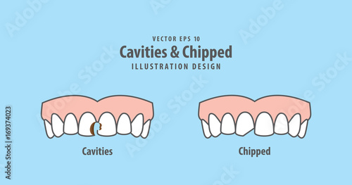 Cavities & Chipped illustration vector on blue background. Dental concept.