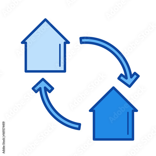 House exchange vector line icon isolated on white background. House exchange line icon for infographic, website or app. Blue icon designed on a grid system.