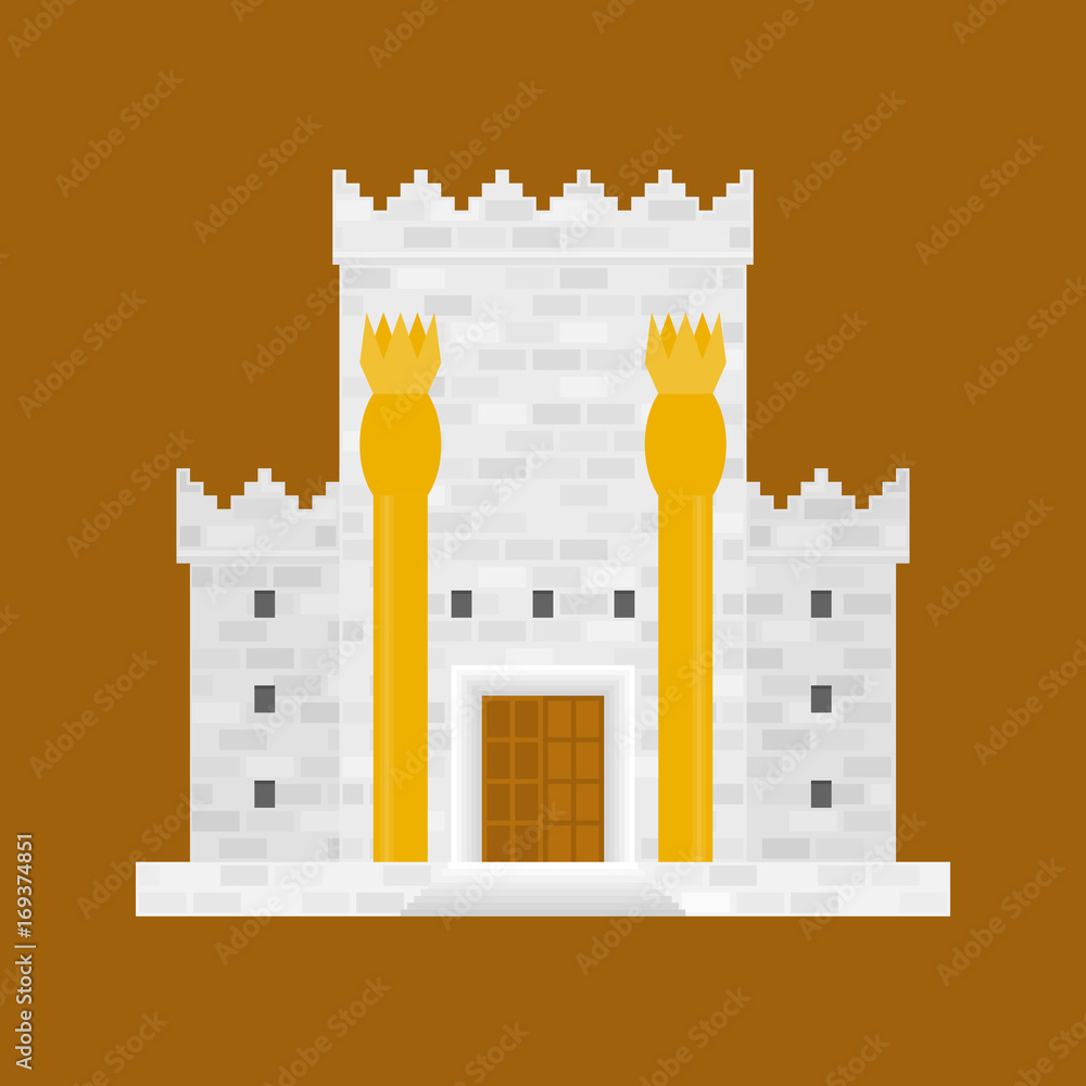 King Solomon's temple with bronze pillars named Boaz and Jachin Stock