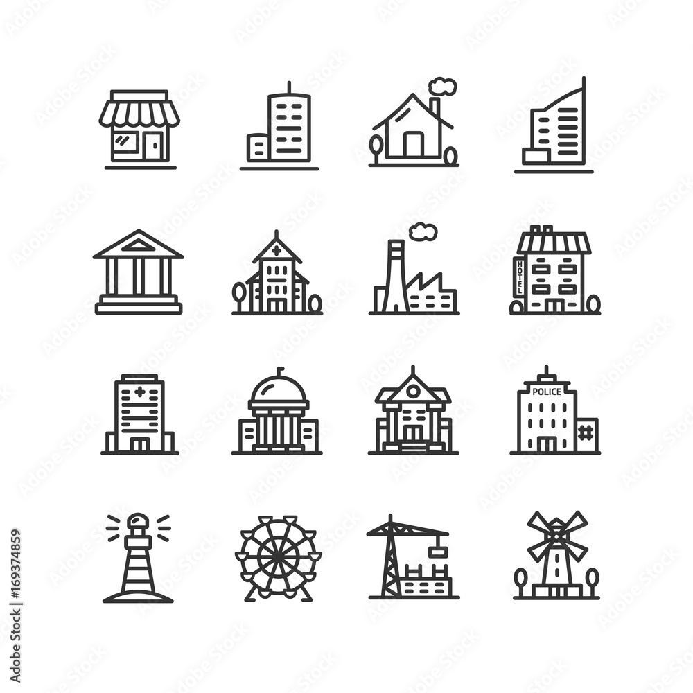 Building House or Home Black Thin Line Icon Set. Vector Building House or Home Black Thin Line Icon Set. Vector