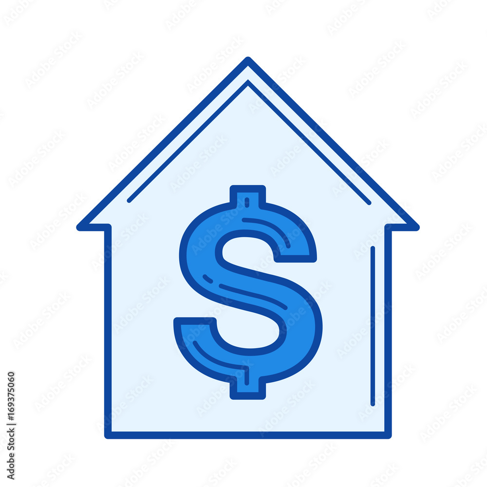Buy a house vector line icon isolated on white background. Buy a house line icon for infographic, website or app. Blue icon designed on a grid system. Buy a house vector line icon isolated on white background. Buy a house line icon for infographic, website or app. Blue icon designed on a grid system.