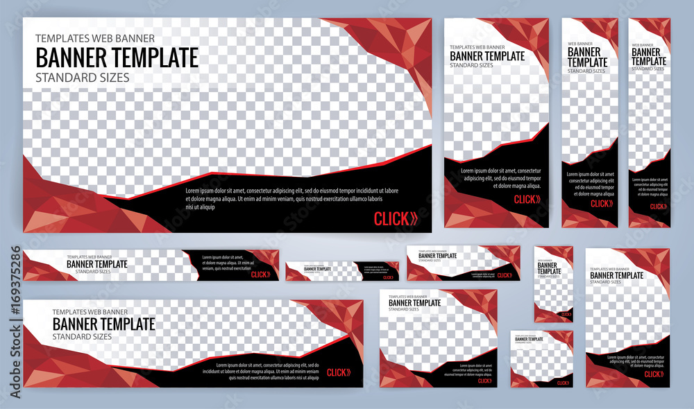Web banners templates, standard sizes with space for photo, Red and Black modern design Web banners templates, standard sizes with space for photo, Red and Black modern design