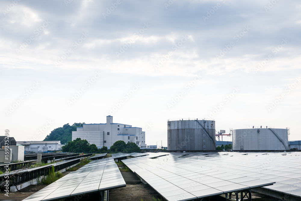 modern factory and solar panels. modern factory and solar panels.