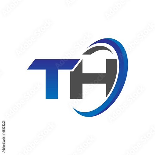 vector initial logo letters th with circle swoosh blue gray