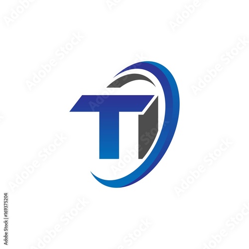 vector initial logo letters ti with circle swoosh blue gray