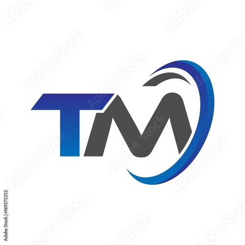 vector initial logo letters tm with circle swoosh blue gray photo