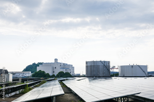 modern factory and solar panels.