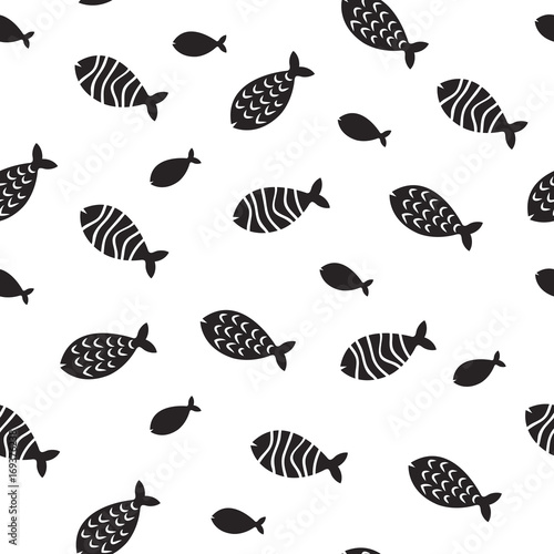 Swimming fish vector seamless pattern. Small silhouette fishes endless decoration