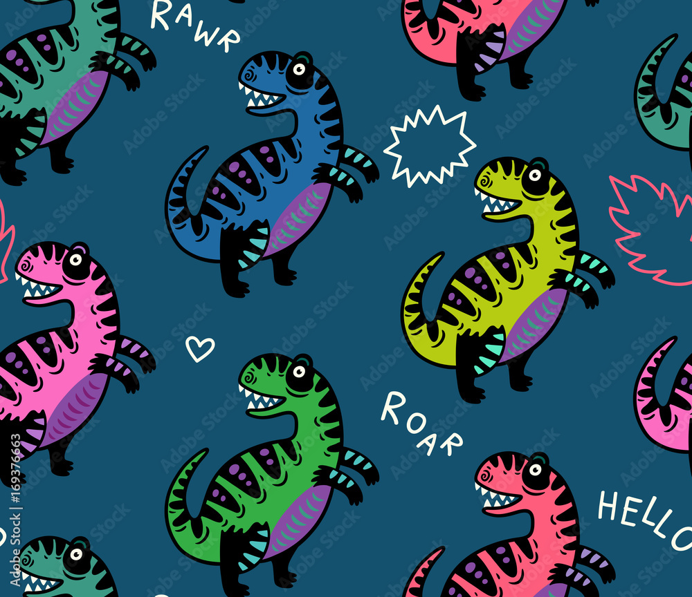 Cartoon dinosaurs seamless pattern for kid