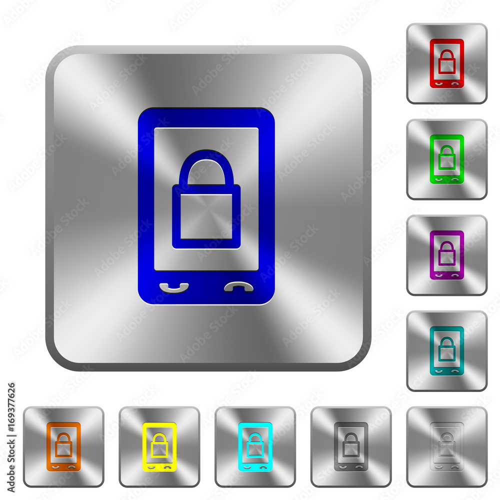 Lock mobile rounded square steel buttons Lock mobile rounded square steel buttons