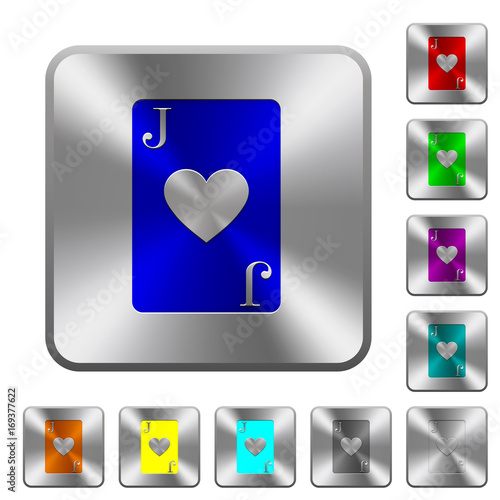 Jack of hearts card rounded square steel buttons