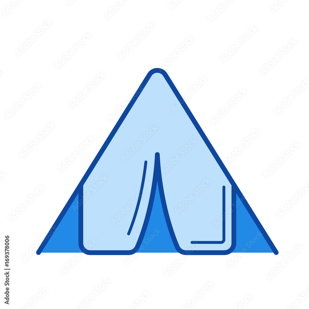 Tent vector line icon isolated on white background. Tent line icon for infographic, website or app. Blue icon designed on a grid system. Tent vector line icon isolated on white background. Tent line icon for infographic, website or app. Blue icon designed on a grid system.