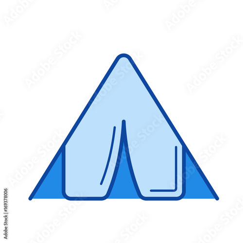 Tent vector line icon isolated on white background. Tent line icon for infographic, website or app. Blue icon designed on a grid system.