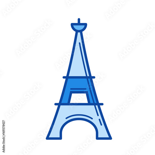 Eiffel tower vector line icon isolated on white background. Eiffel tower line icon for infographic, website or app. Blue icon designed on a grid system.